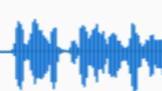 A blue audio waveform on a white background.